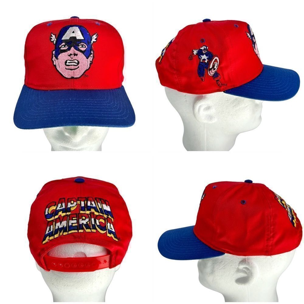 Vintage Captain America Marvel Comics 90s American Needle Hat Cap Blockhead
